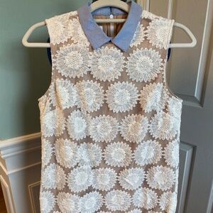 Donna Morgan collared cream and tan lace dress, size US 8